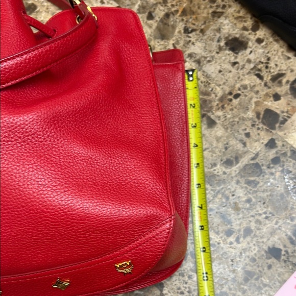 MCM Red Leather Shoulder Bag with Gold Accents with COA - Picture 8 of 9